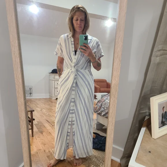 Womens Striped Twist Front Maxi Dress White And Blue Club Monaco Dress